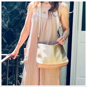 Fabulous Slouchy Gold Faux leather crossbody bag Gold trim